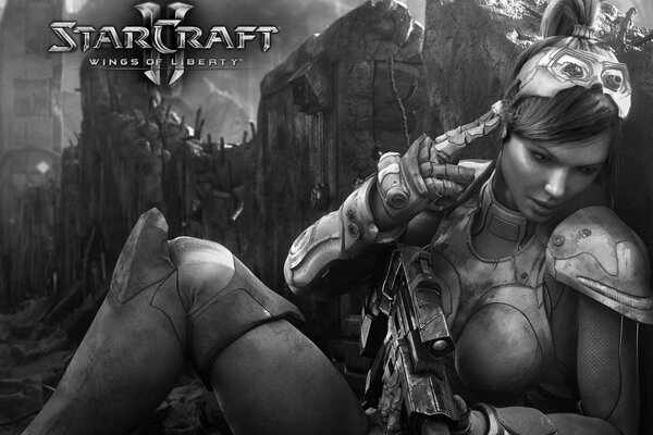 Arte con la chica del juego StarCraft alas de la libertad