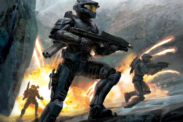 Halo 3 asalto a los soldados con armaduras y fuego