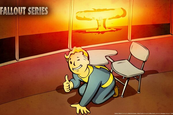 Disegno dal gioco Fallout con un esplosione nucleare