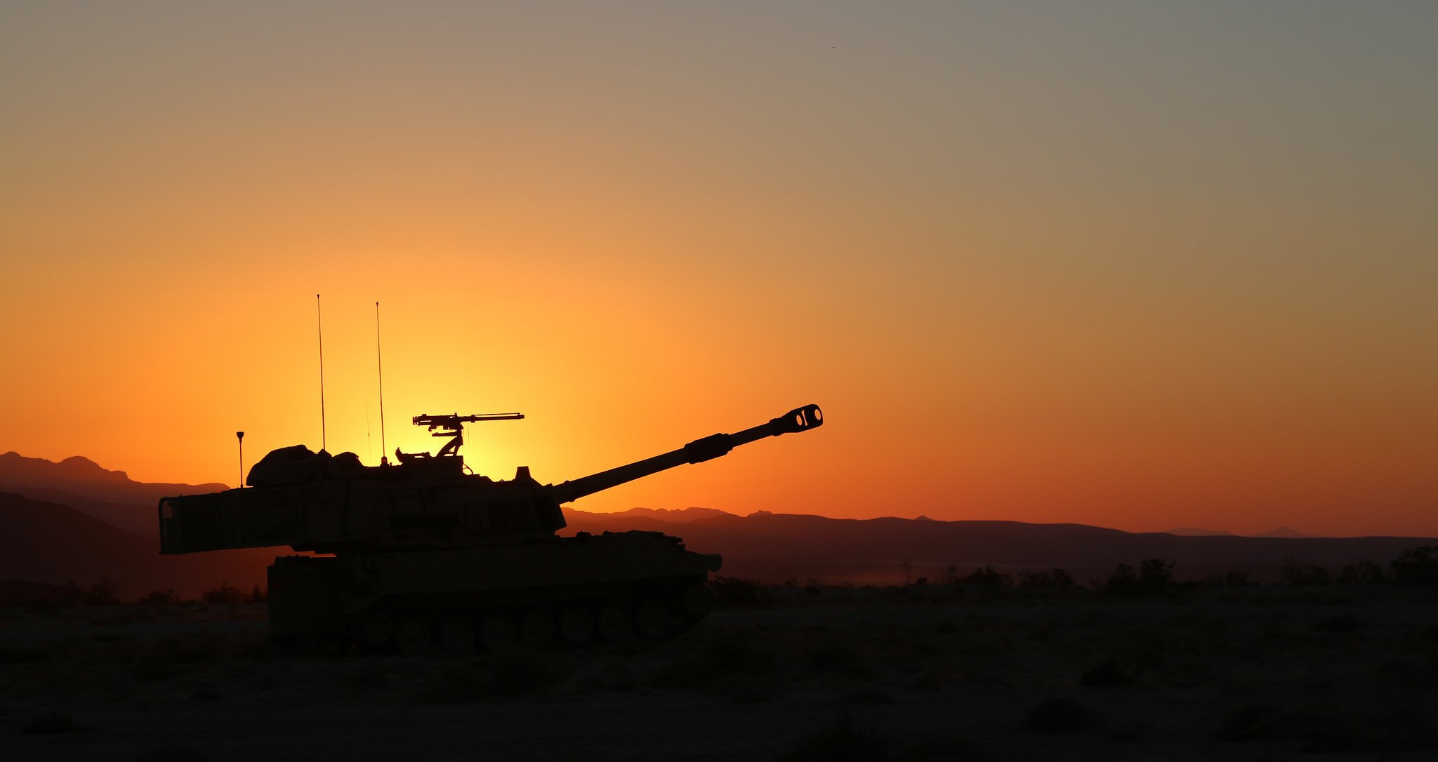 m109a6 paladin self-propelled howitzer sunset