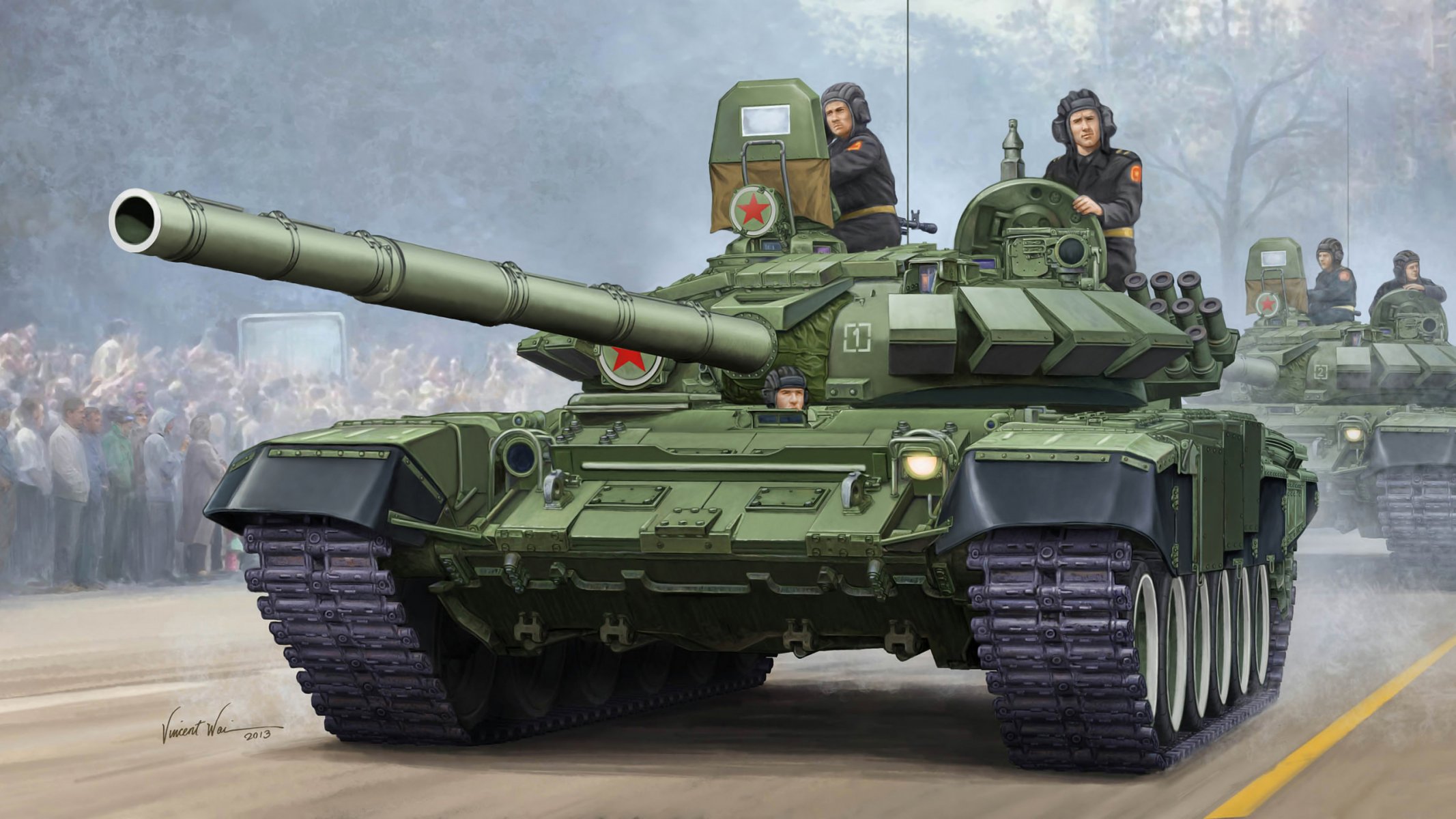 art tank t-72 b obt upgraded variant t-72a armament 9k120 svir dynamic protection contact caliber guns 125 mm launcher 2a46m victory parade ussr russia artist vincent vai