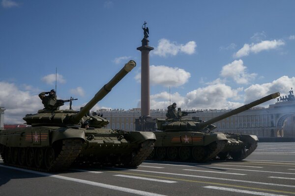 Tanks on the square of the city of St. Petersburg