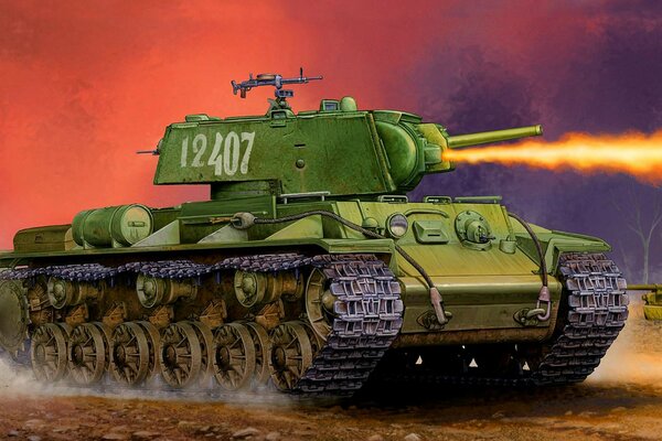 Arte dibujo de un tanque que dispara fuego