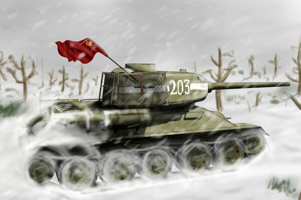Art Soviet tank in winter