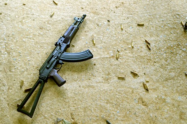 Aks74u Kalashnikov assault rifle on the sand