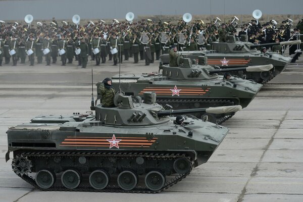 Four armored car gardener on parade