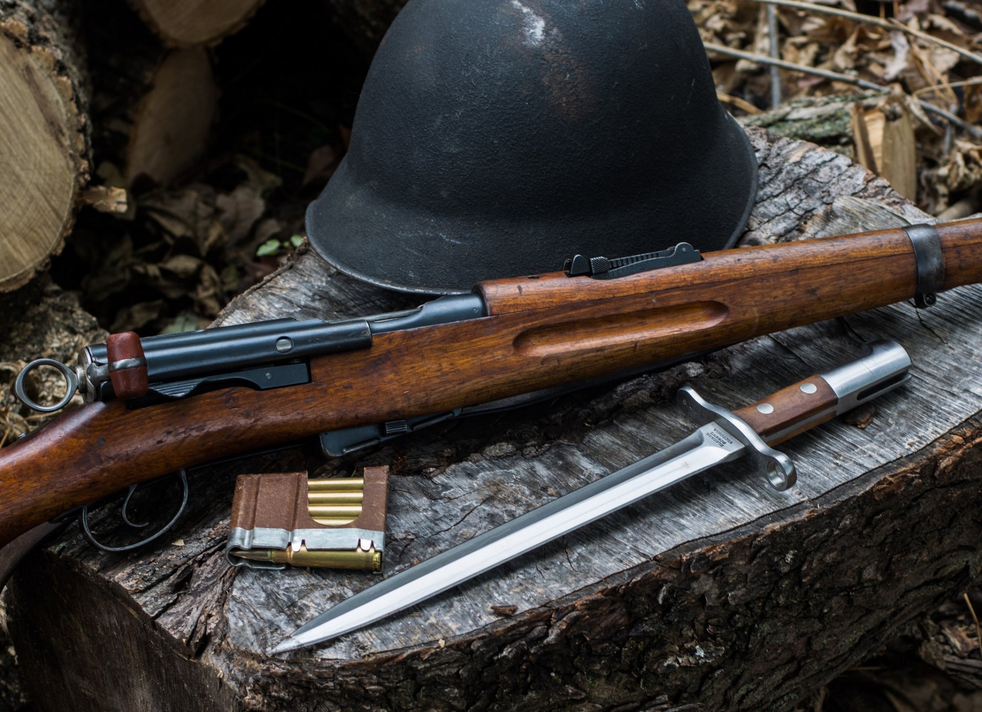 rifle bayonet weapon helmet