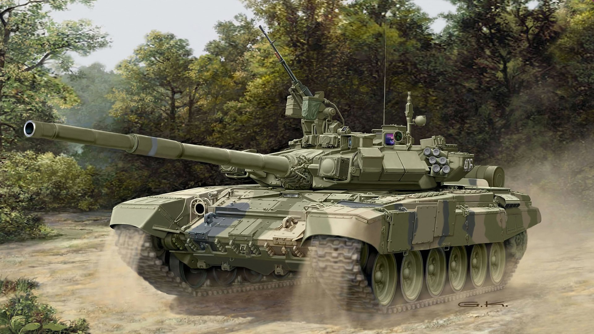 kunst panzer t-90 russisch obt kaliber geschütze 125 mm maschinengewehre 1x 7 mm nsv und schnur 62 mm pkt an die ausgangsposition gedrängt deponie übungen russland künstler klavek