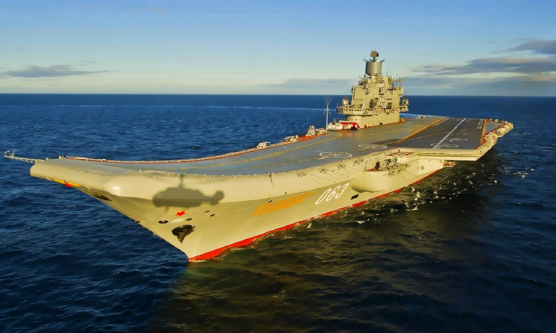 aircraft carrier admiral fleet soviet union kuznetsov heavy aircraft carrier cruiser project 1143.5 navy russia ussr northern fleet sea ocean ka-29 flattop admiral of the fleet of the soviet union heavy kr