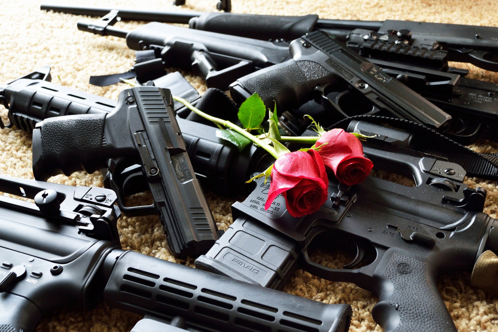 assault rifles guns weapon rose