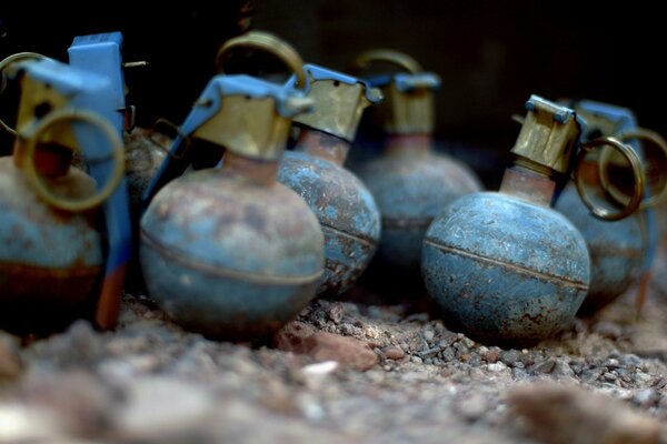 Beaucoup de grenades bleues sur les cailloux