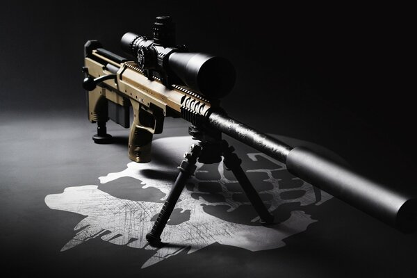 Sniper rifle with sight and silencer