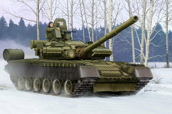 Art of a Soviet tank in winter