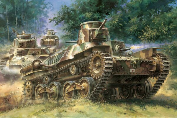 Mehrere japanische Panzer gehen in den Krieg