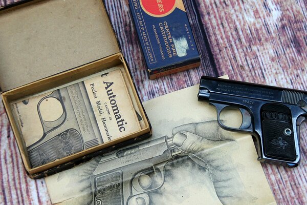 Pocket semi-automatic pistol model 1908 with instructions