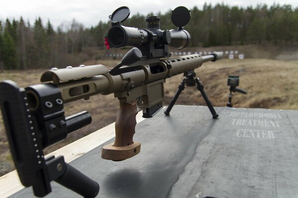 A rifle ready to fire on the range