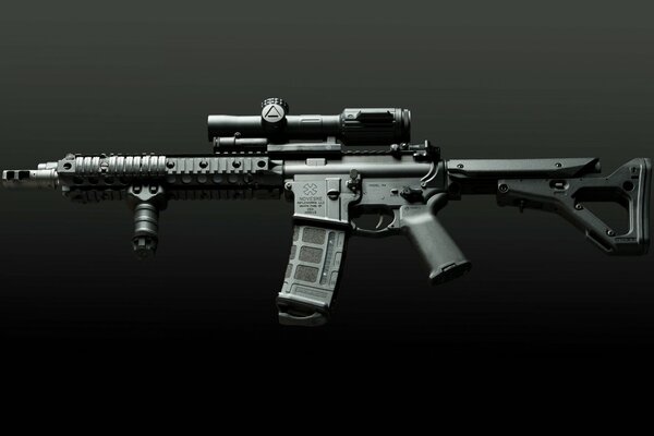 Assault rifle on a black background