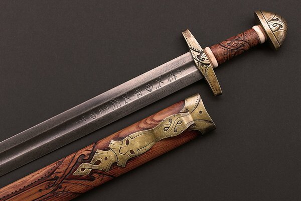 Forged sword with engraving and case