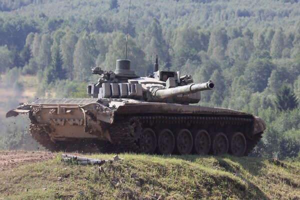 T-72m4 battle tank in the forest