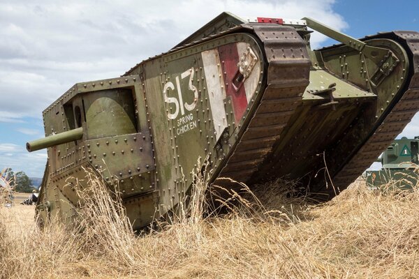 Scary tank eats in the field