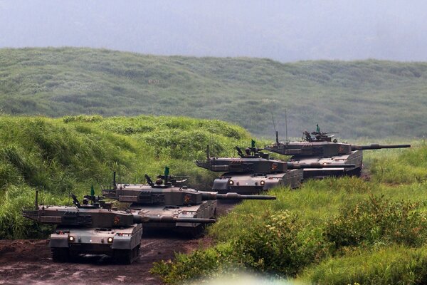 Japanese Type 90 battle tanks in the field