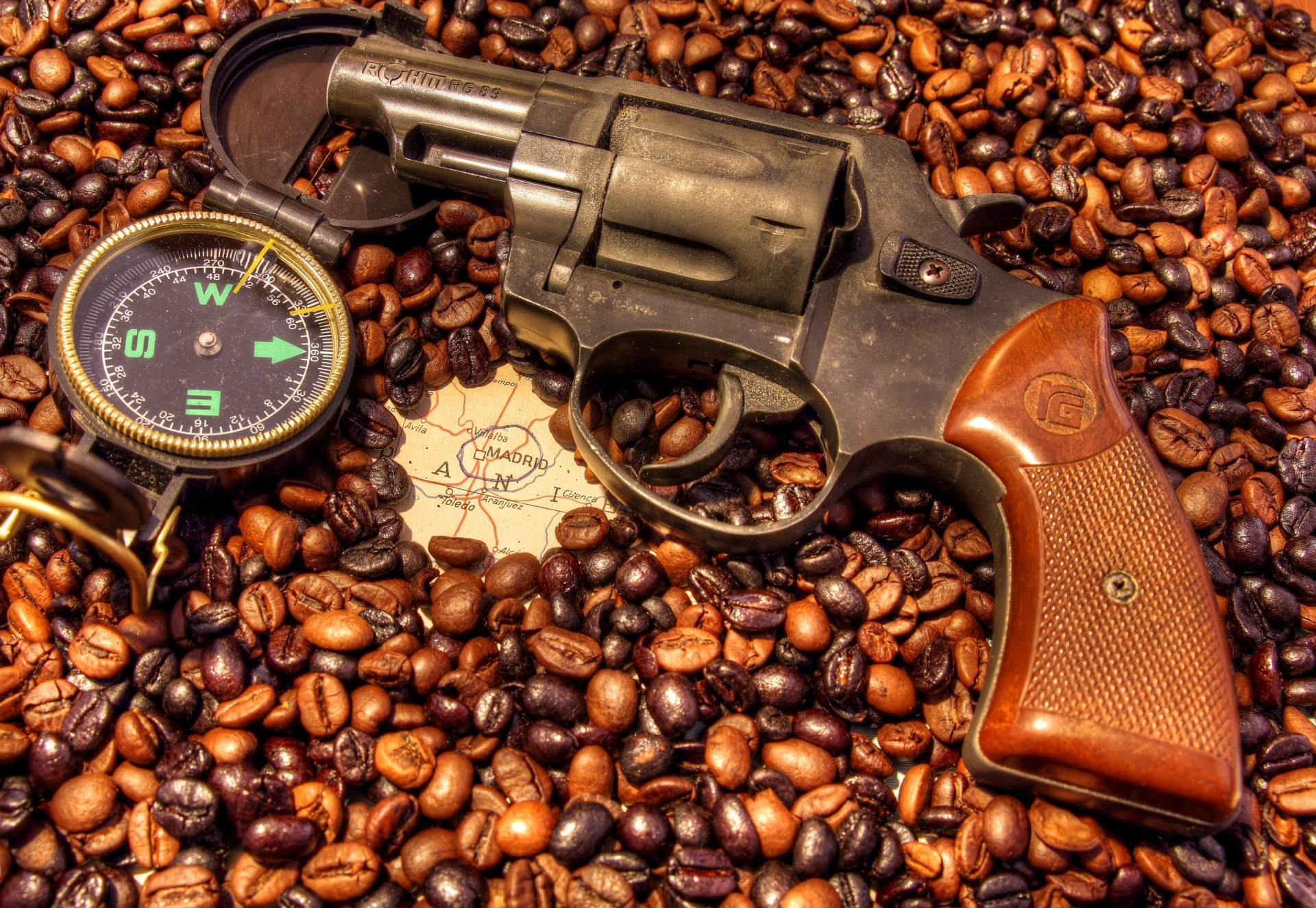 coffee compass rohm a six revolver card madrid spain