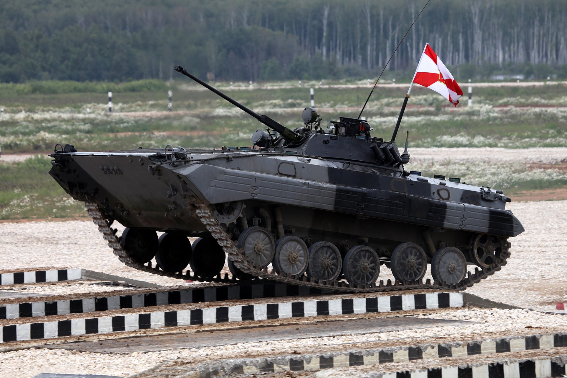 bmp-2 military machine corps near moscow alabino 23.28.06.14g . polygon 2nd guards motorized taman division all-army competition crews fighting machines overcome obstacles rut bridge tank biathlon sun russia