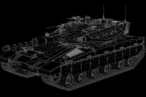 Battle tank on a black background