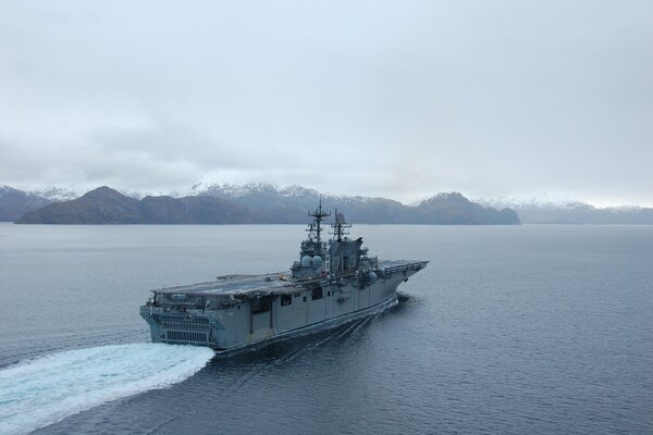 Universal landing ship at sea