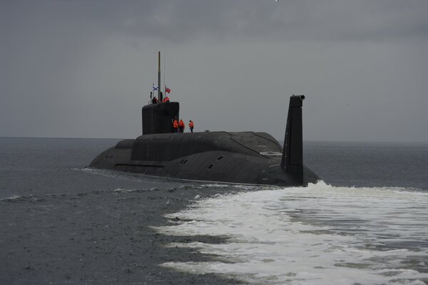 The submarine floats to the surface