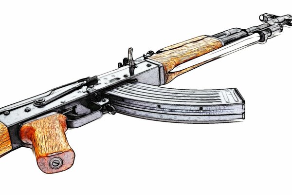 Fusil Kalashnikov pintado sobre fondo blanco