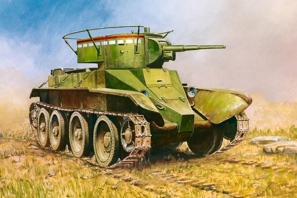 Зарисовка танка военным художником