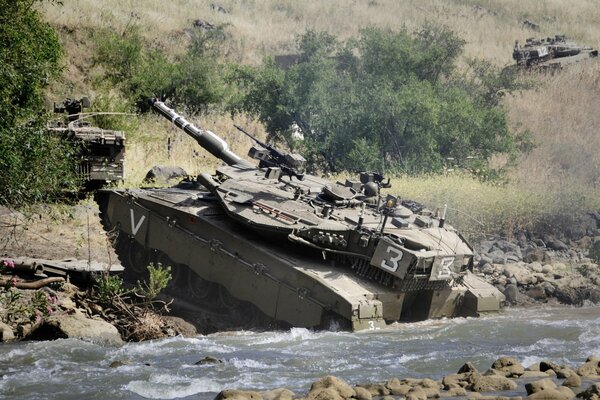 Merkava main battle tank in the mud of Israel