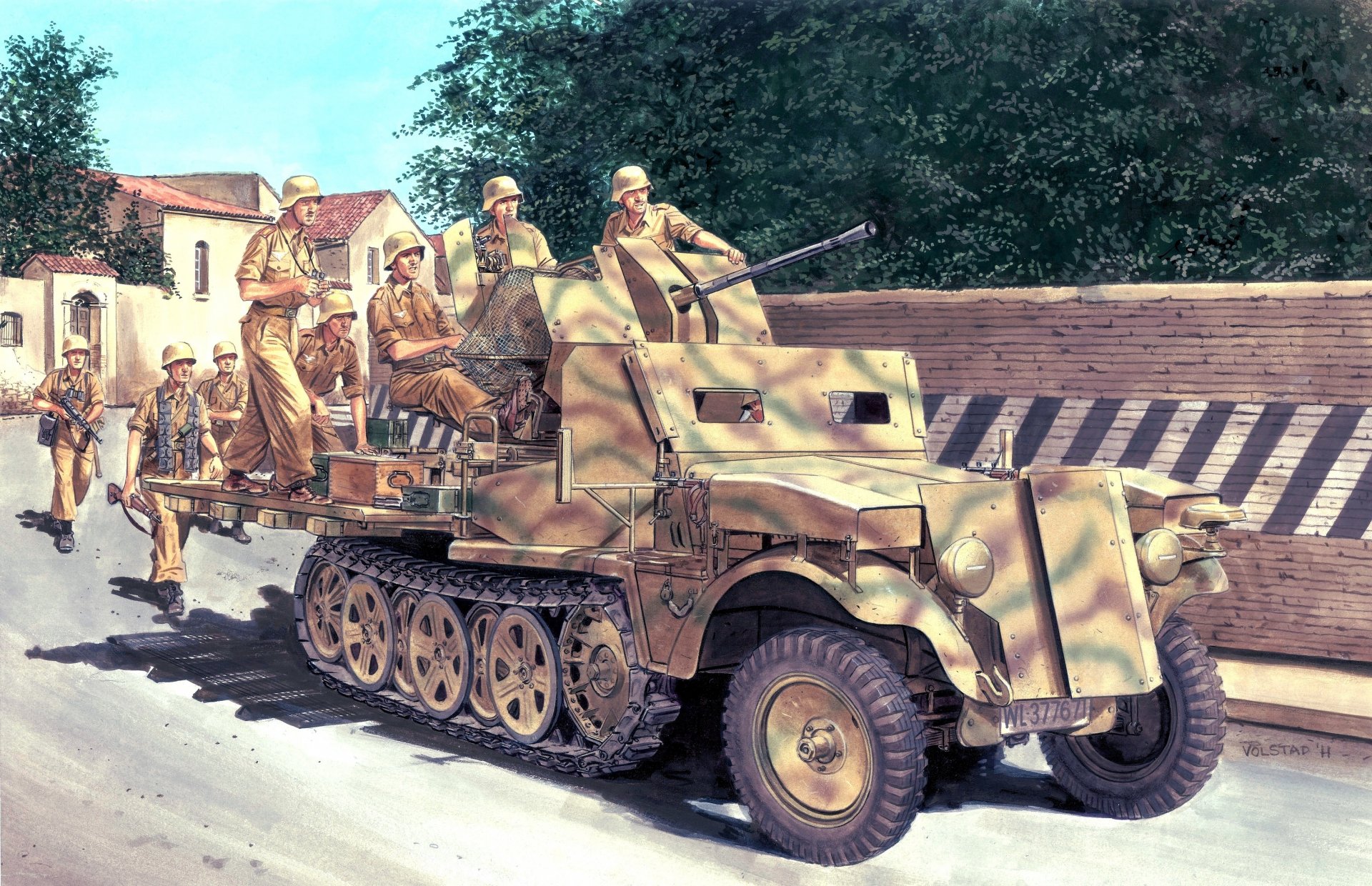 art street german half-track camouflage coloring soldiers . equipment uniforms ww2 picture