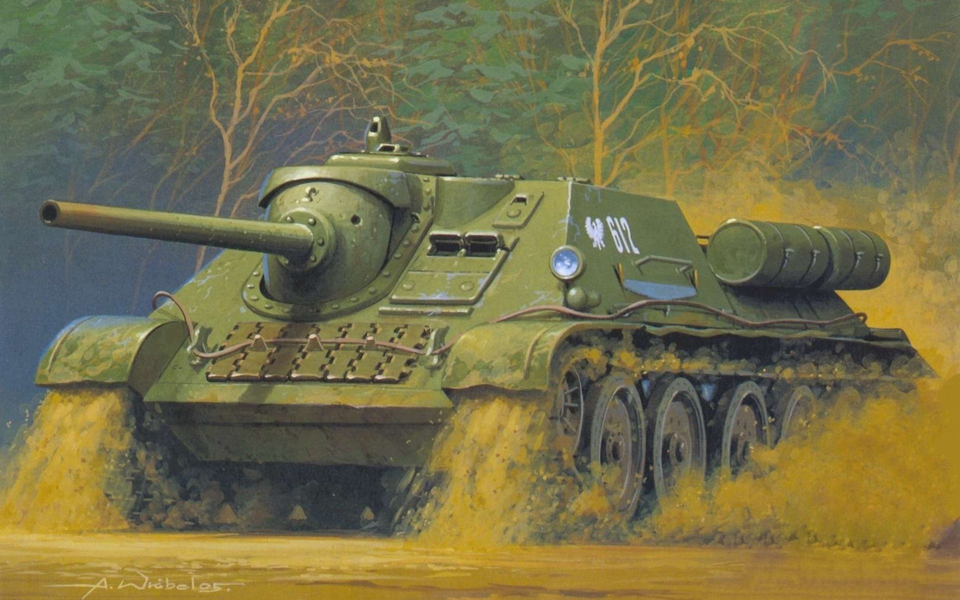 art drawing su-85 medium by weight Soviet self-propelled artillery installation belonging to the class of fighters tanks actively and successfully were used from September 1943 until the end of the Great Patriotic War