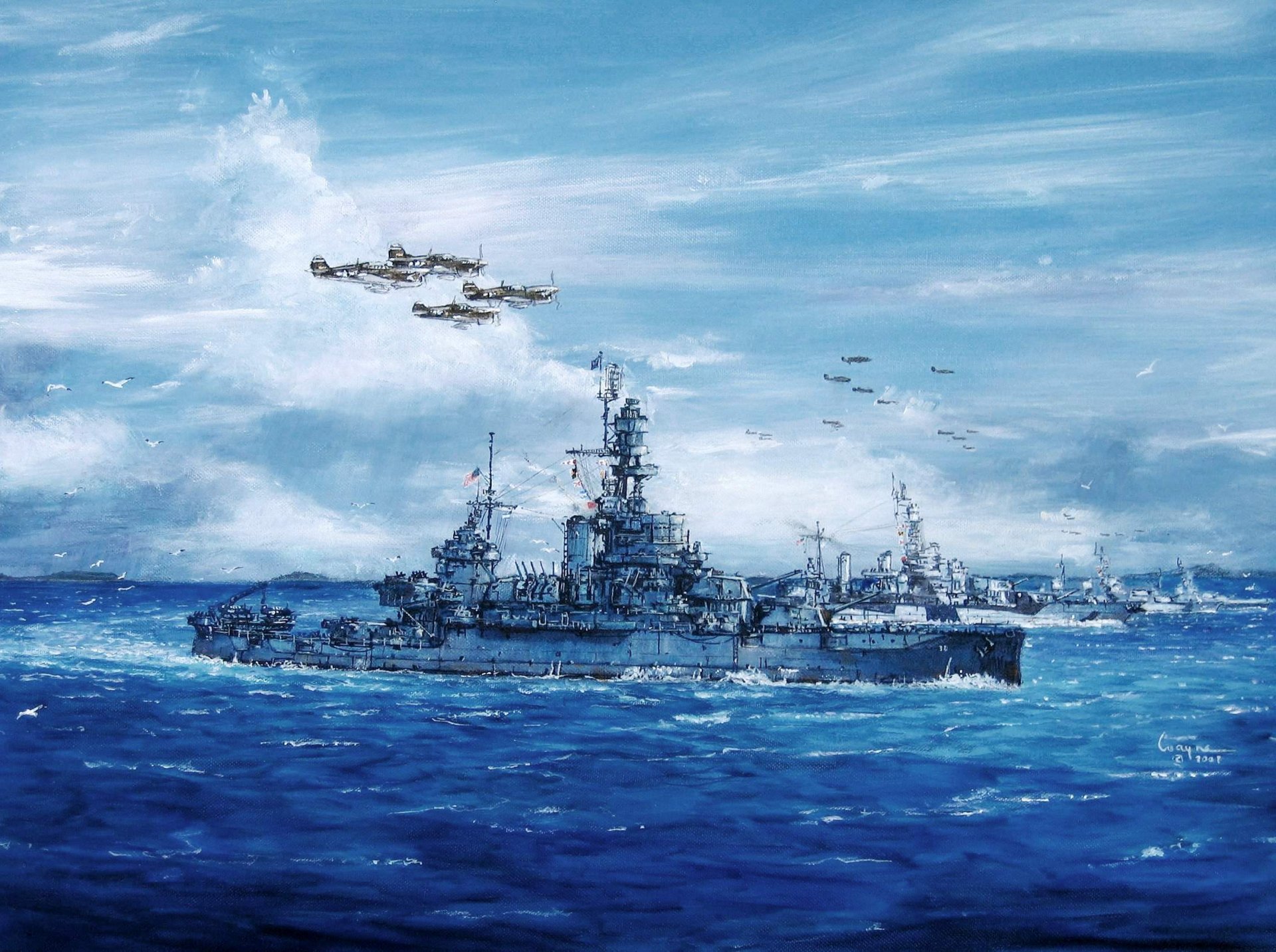 art morze fale statki pensylwania uss pennsylvania bb-38 amerykański statek liniowy niebo ww2 rysunek