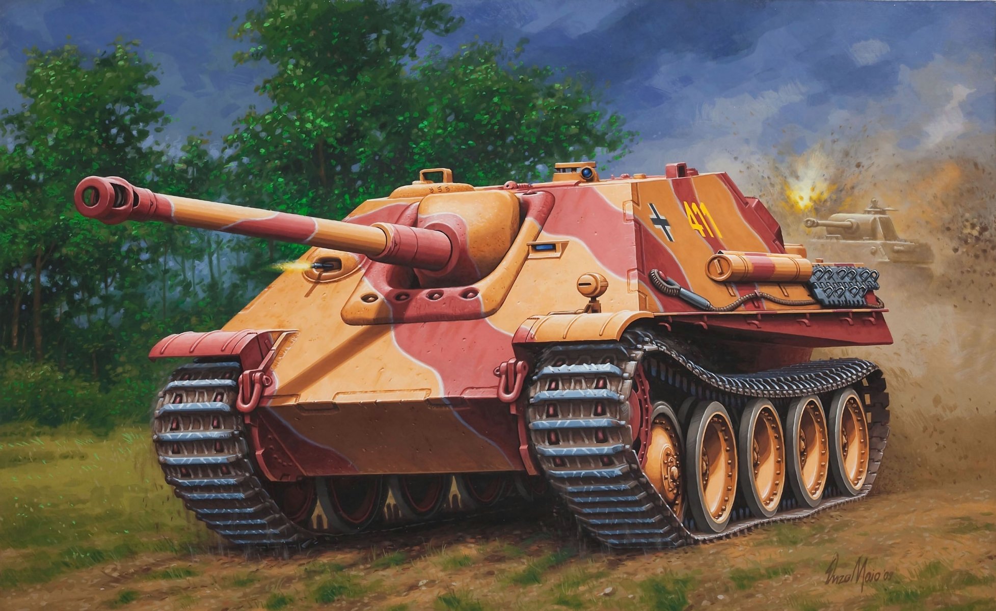 arte jagdpanther jagdpanther alemán montaje de artillería autopropulsada acs ww2 dibujo