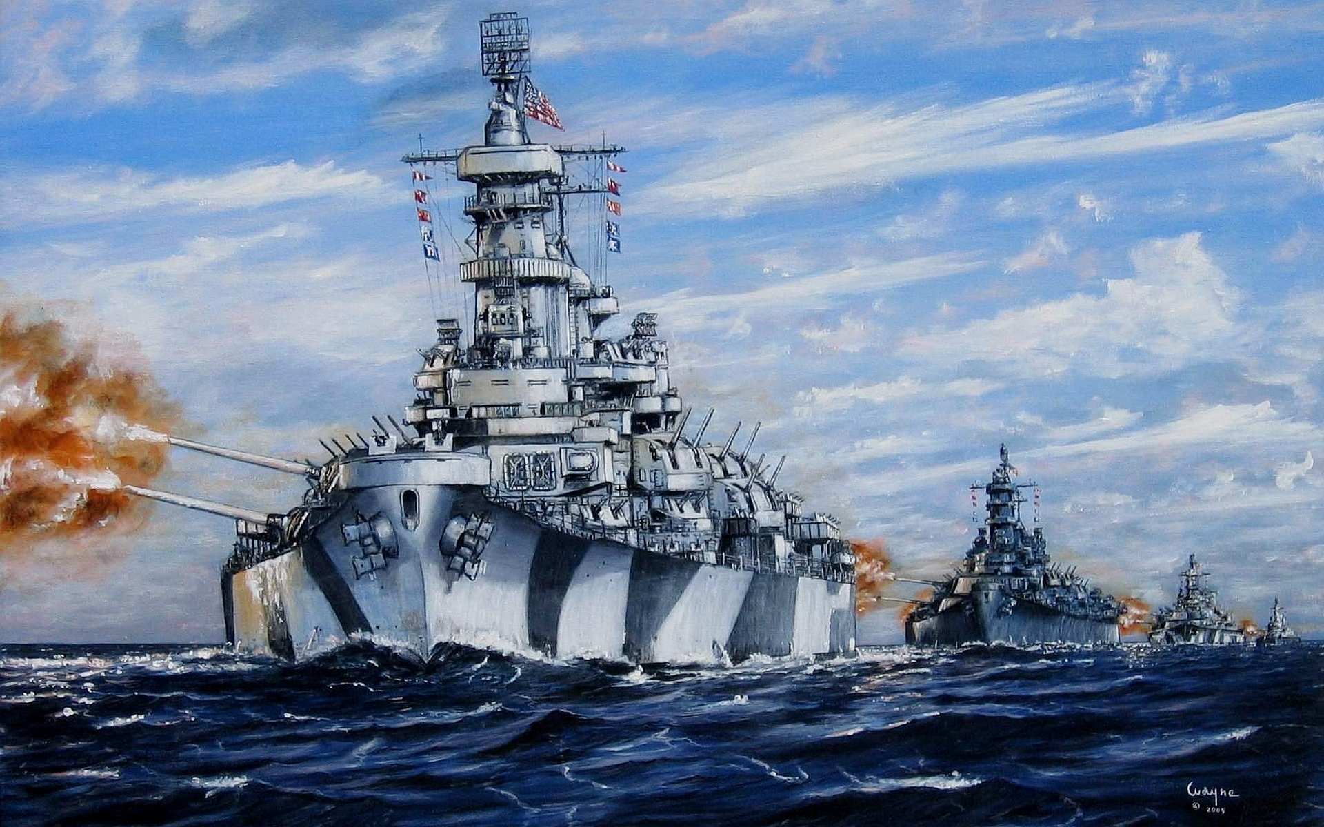 kunst meer bauen linienschiffe us navy salven feuer ww2 zeichnung