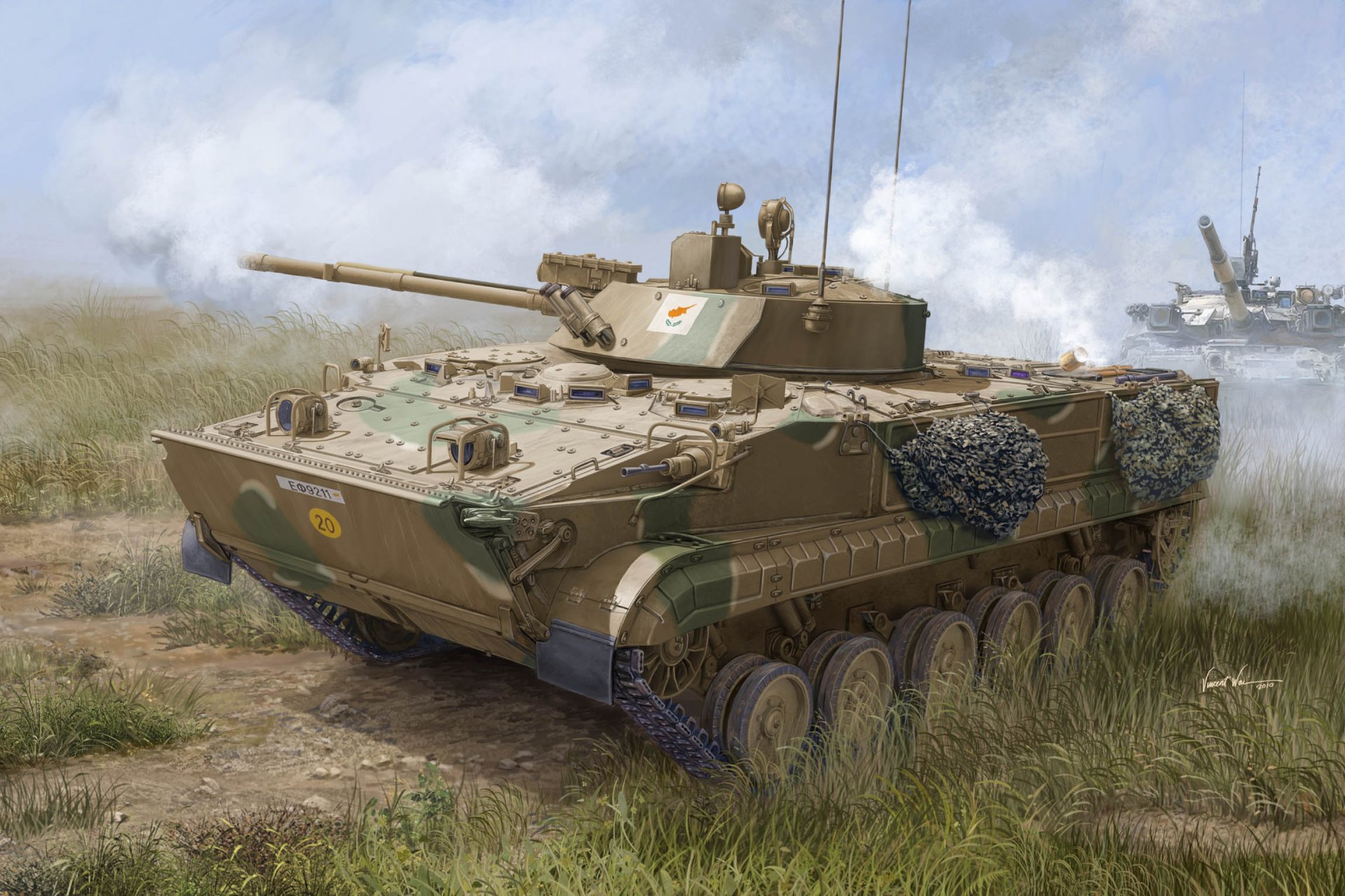 arte bmp-3 vehículo de combate de infantería soviético ruso blindado rastreado vehículo diseñado para transporte personal personal frente borde aplicación conjunta acción con tanques campo de pruebas ejercicios en servicio república chipre artista vincent vai