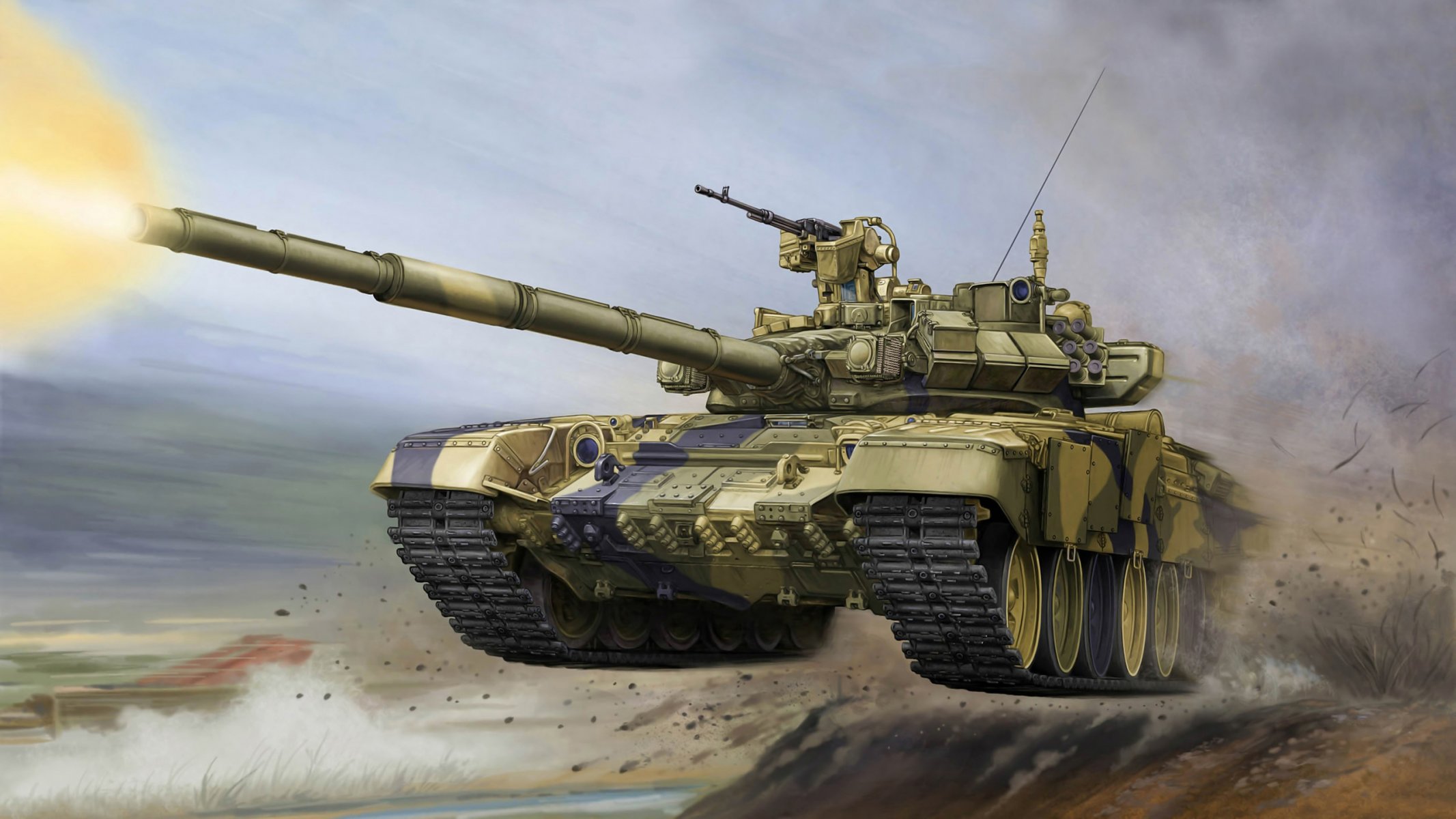 art serbatoio t-90 russo principale combattimento superare ostacoli salto colpo calibro cannone 125-mm poligono esercitazione russia