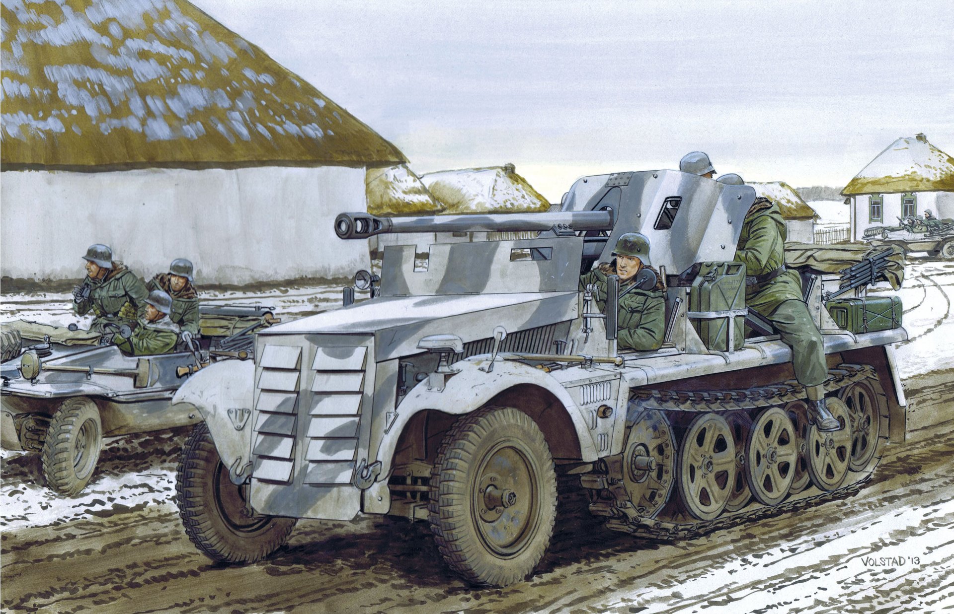 arte villaggio strada strada tedesco 50mm anticarro acs 5cm pak38 sf soldati seconda guerra mondiale figura