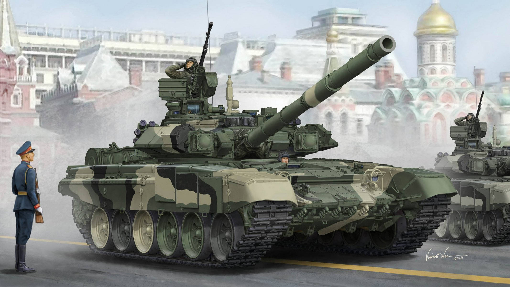 art t-90a russe mbt char calibre 125 mm place rouge moscou défilé de la victoire fond temple kazan russie