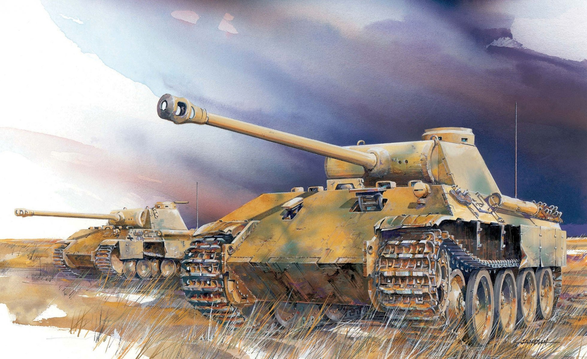 art war field german tanks panther ausf . d. ww2 artist jameson drawing