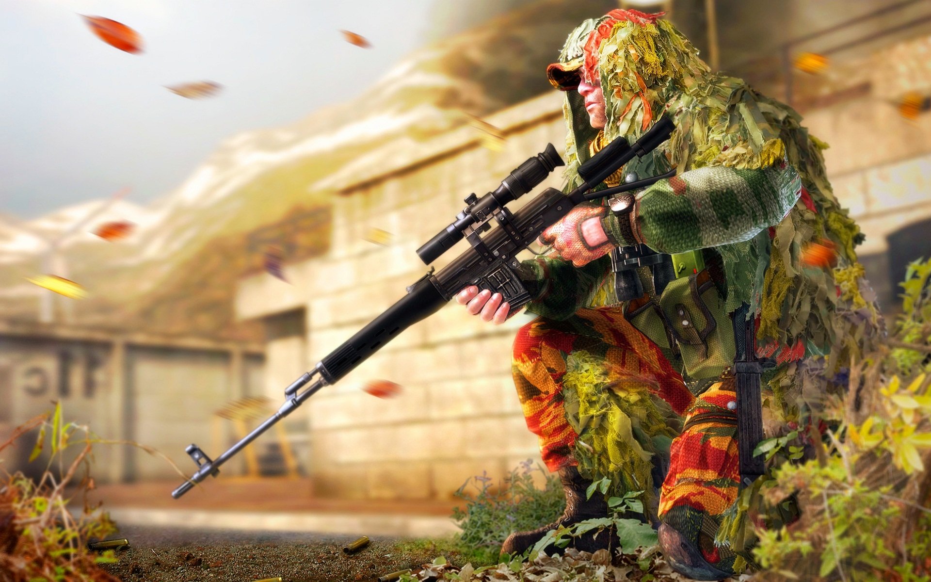 art soldat sniper déguisement manteau fusil de sniper svd herbe jumelles automne vent red star union