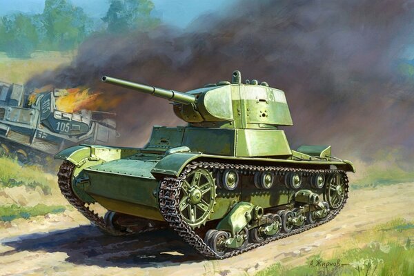 Soviet tank on the battlefield