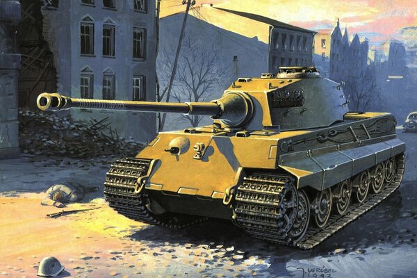 Tank Royal Tiger during the fighting in the city