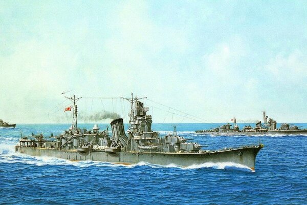 Japanese light cruiser at sea