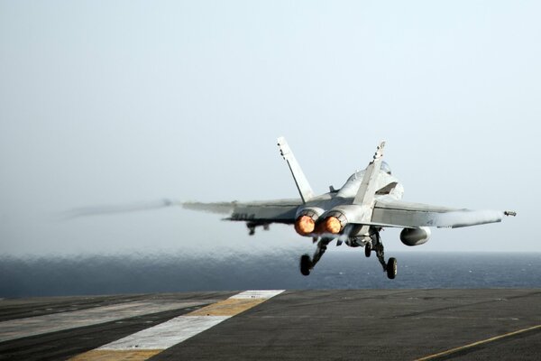 The aircraft carrier takes off from the sky