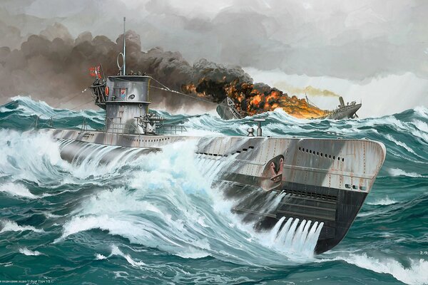 Dessin d un sous-marin sur la surface de la guerre