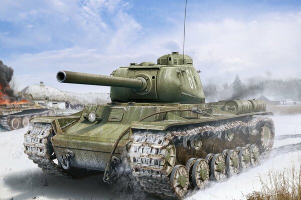 Рисунок Валерия Петлина с советским танком